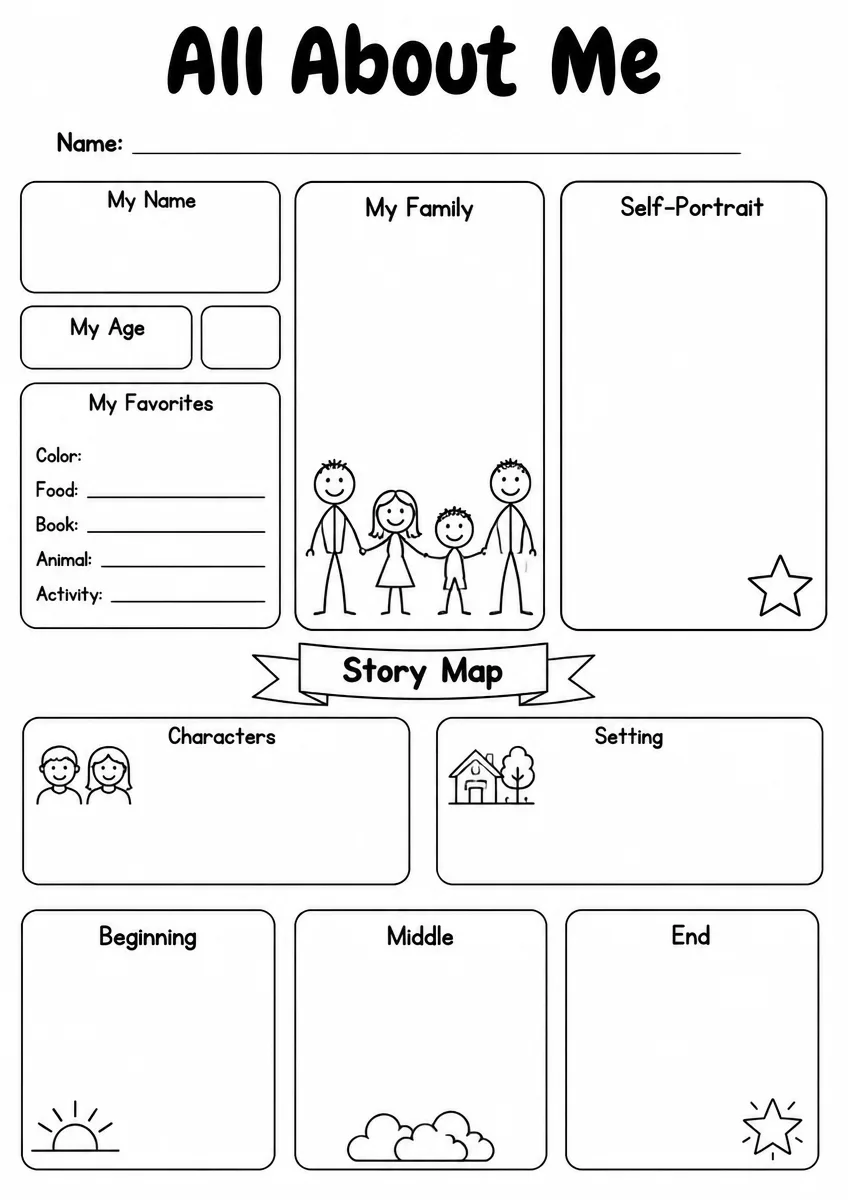 All About Me graphic organizer worksheet for Grade 1