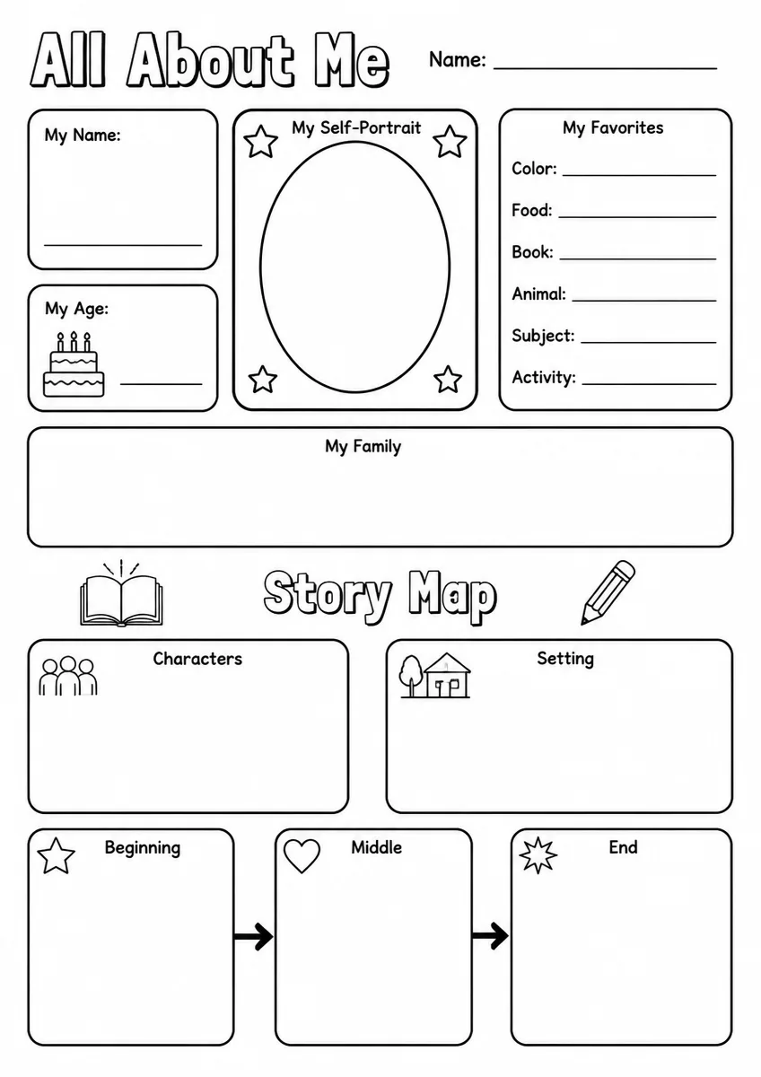 All About Me graphic organizer worksheet for Grade 2
