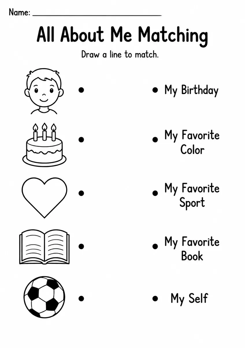 All About Me matching worksheet for Grade 2