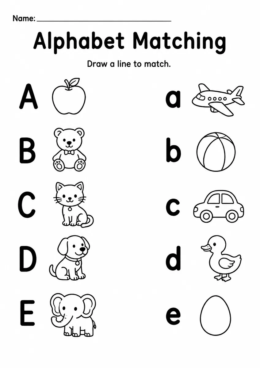 Alphabet matching worksheet for Kindergarten