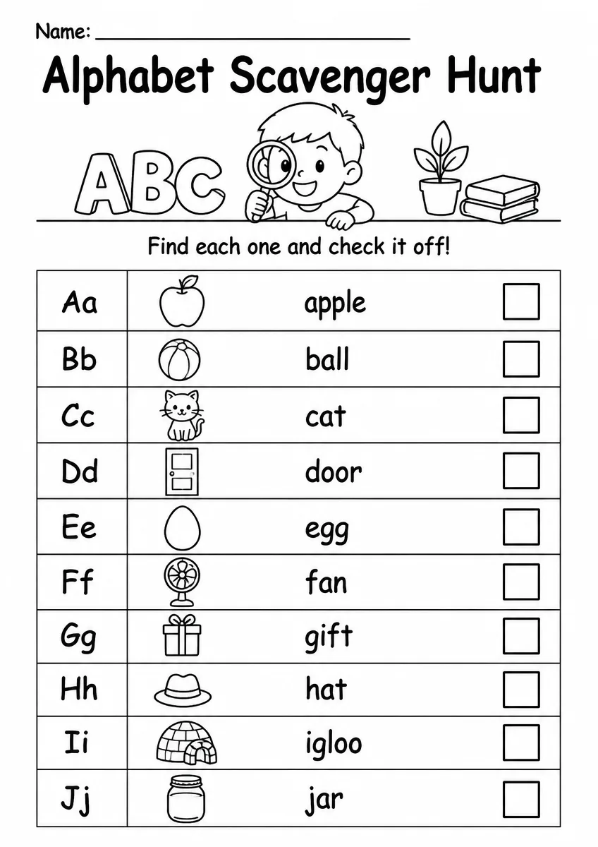 Alphabet scavenger hunt worksheet for Grade 3