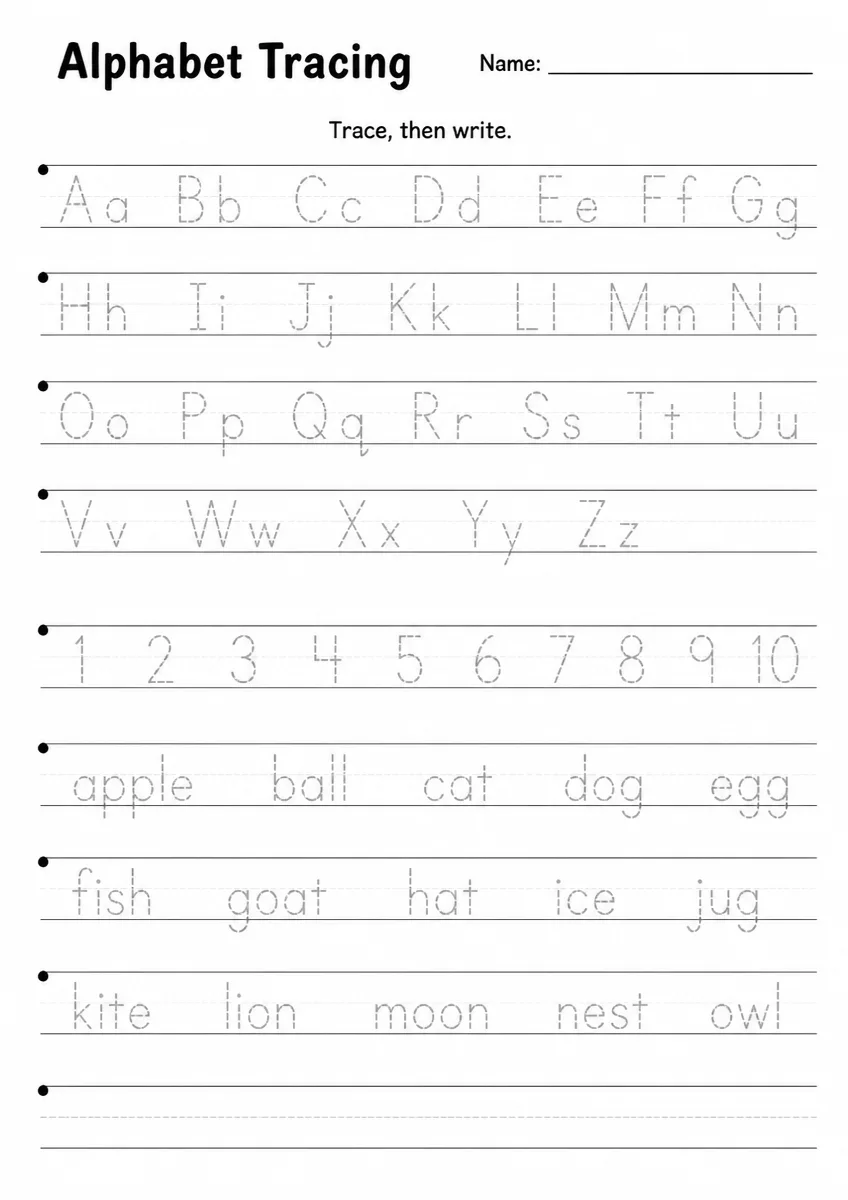 Alphabet tracing worksheet for Grade 1