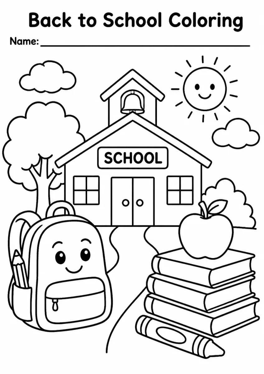 Back to School coloring pages worksheet for Kindergarten