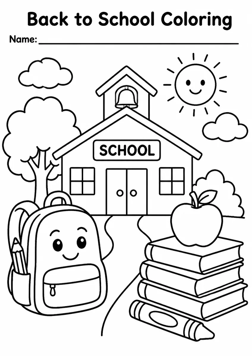 Back to School coloring pages worksheet for Kindergarten