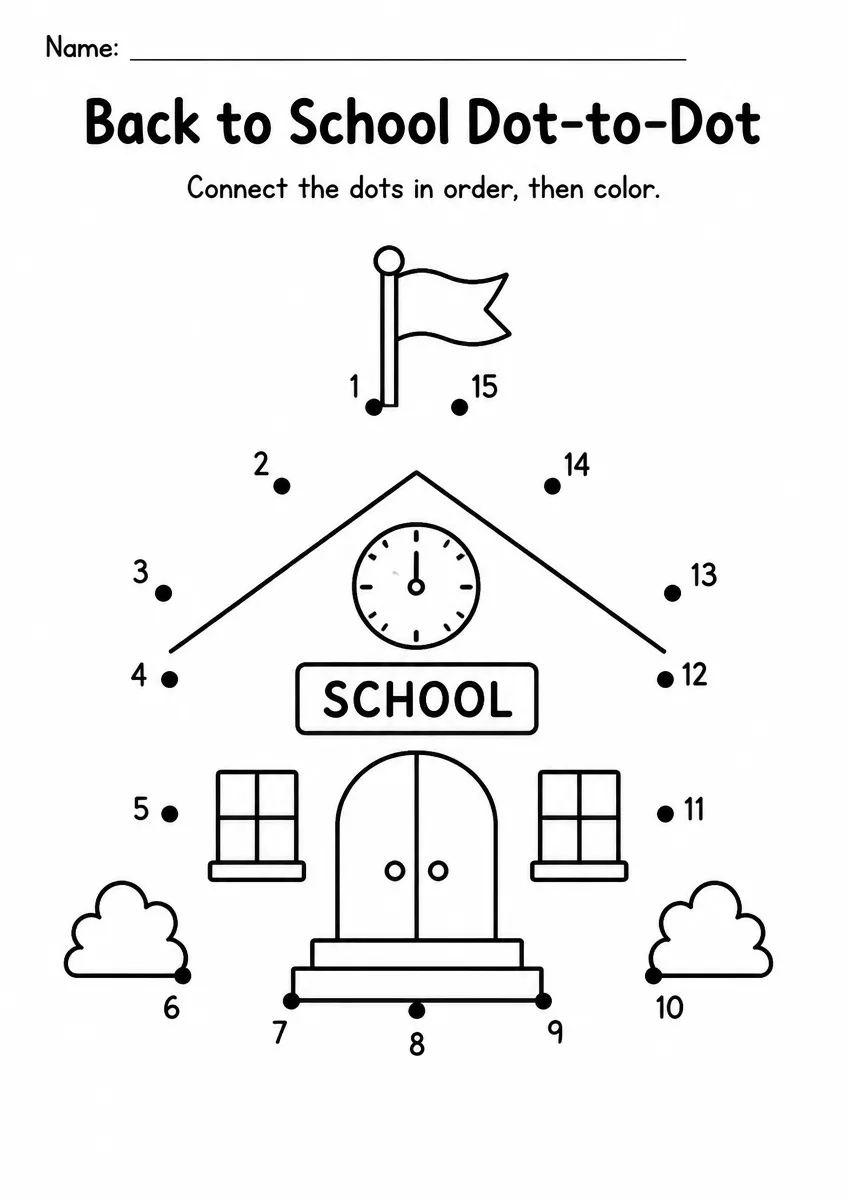 Back to School dot-to-dot worksheet for Kindergarten