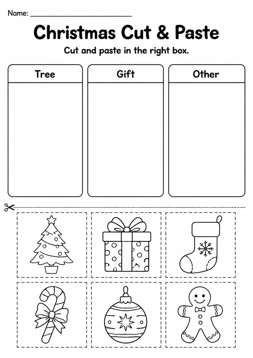 Christmas cut & paste worksheet for Grade 2