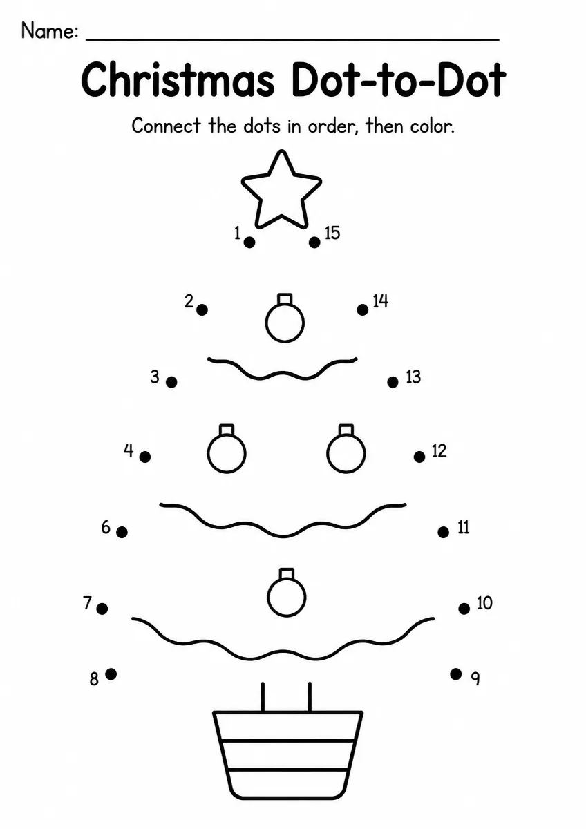 Christmas dot-to-dot worksheet for Kindergarten