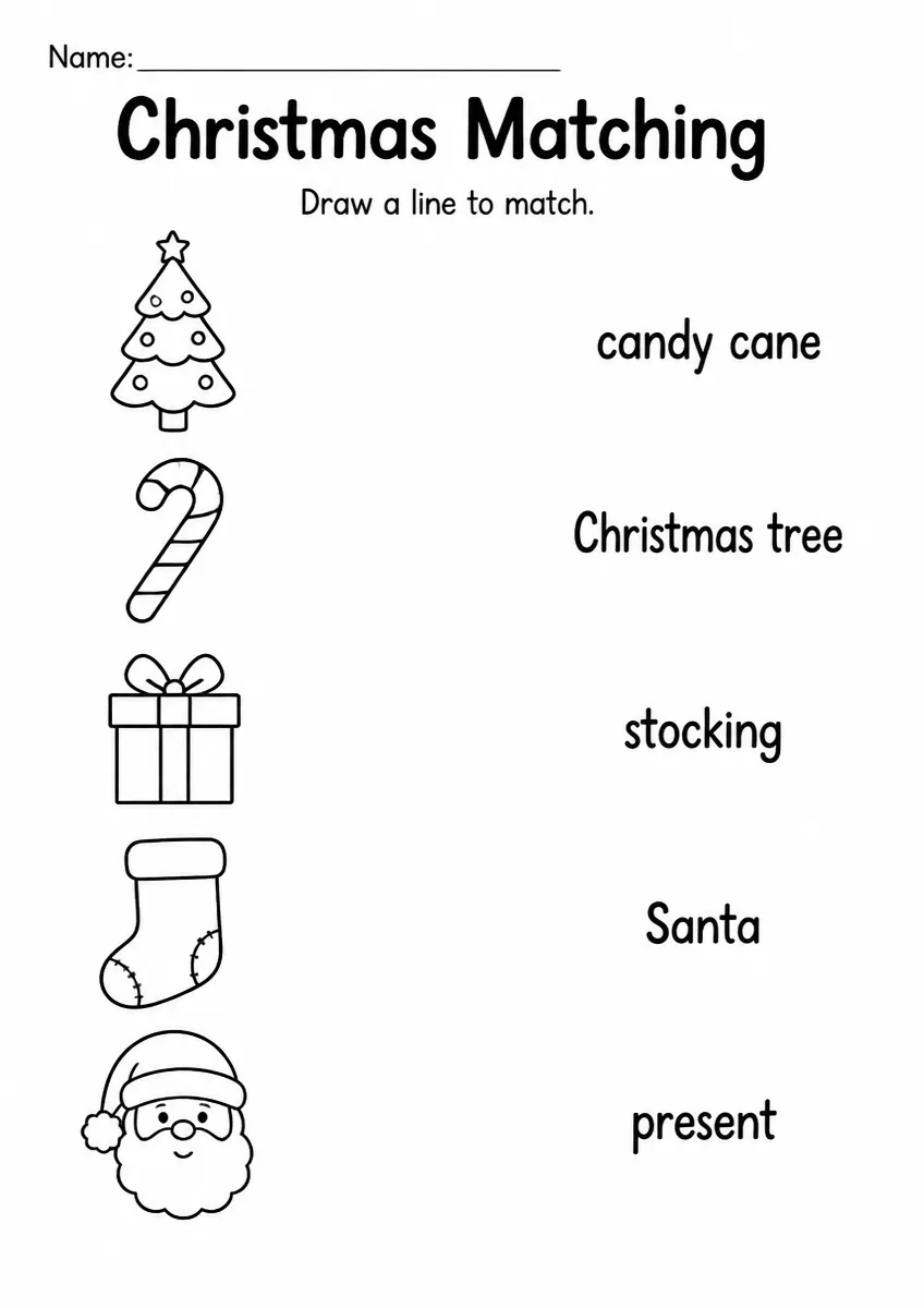 Christmas matching worksheet for Grade 2