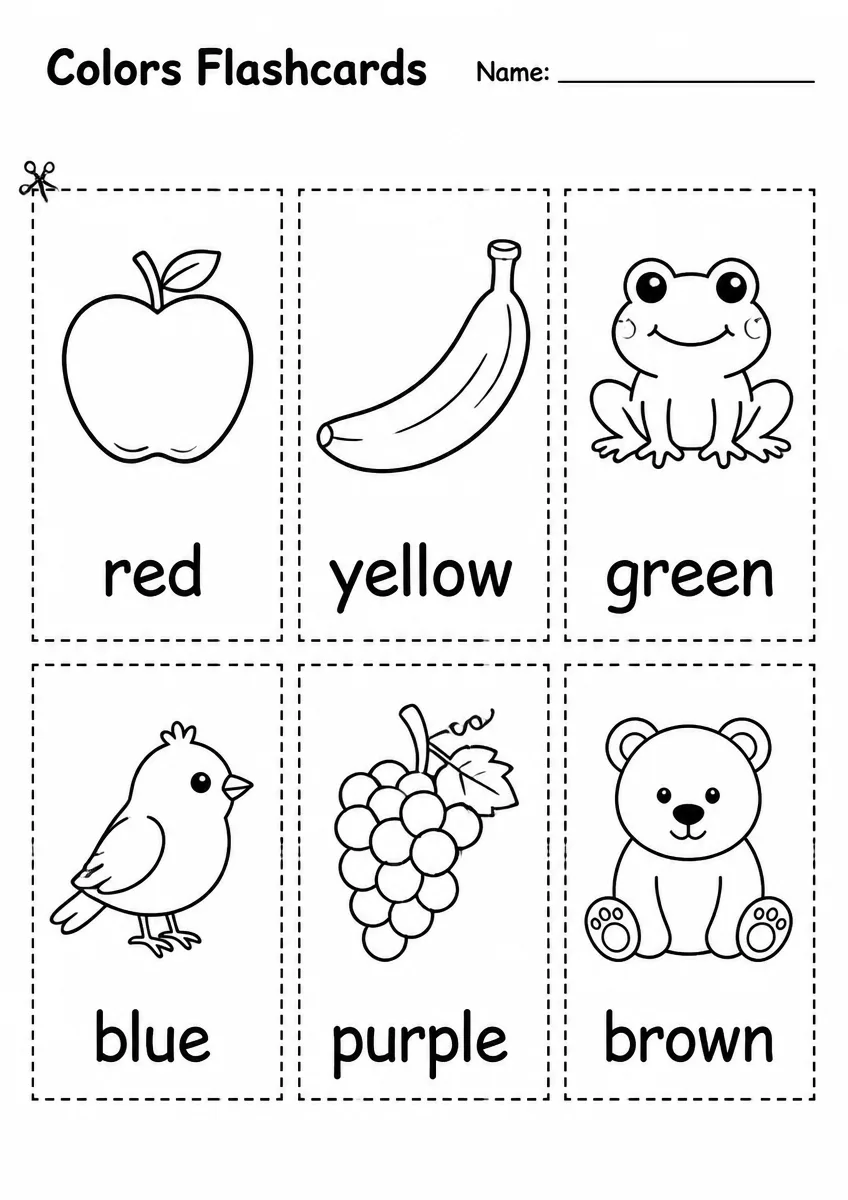 Colors flashcards worksheet for Grade 1