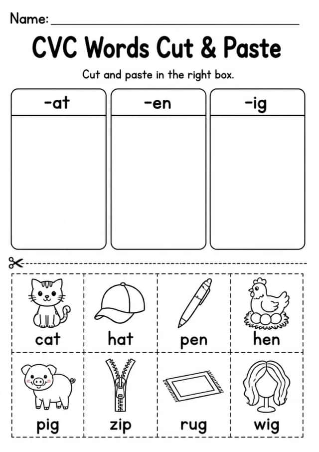 CVC Words Cut & Paste — Kindergarten