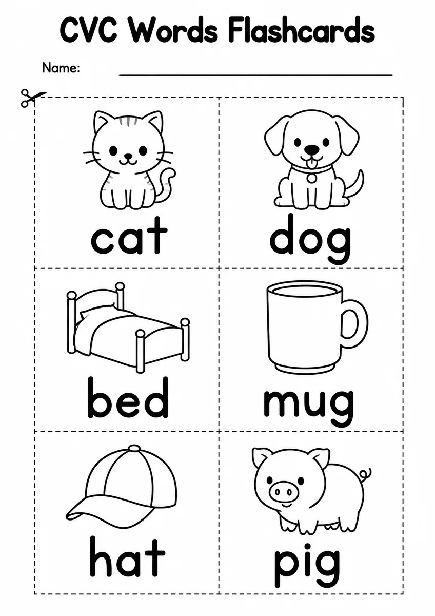 CVC Words flashcards worksheet for Kindergarten