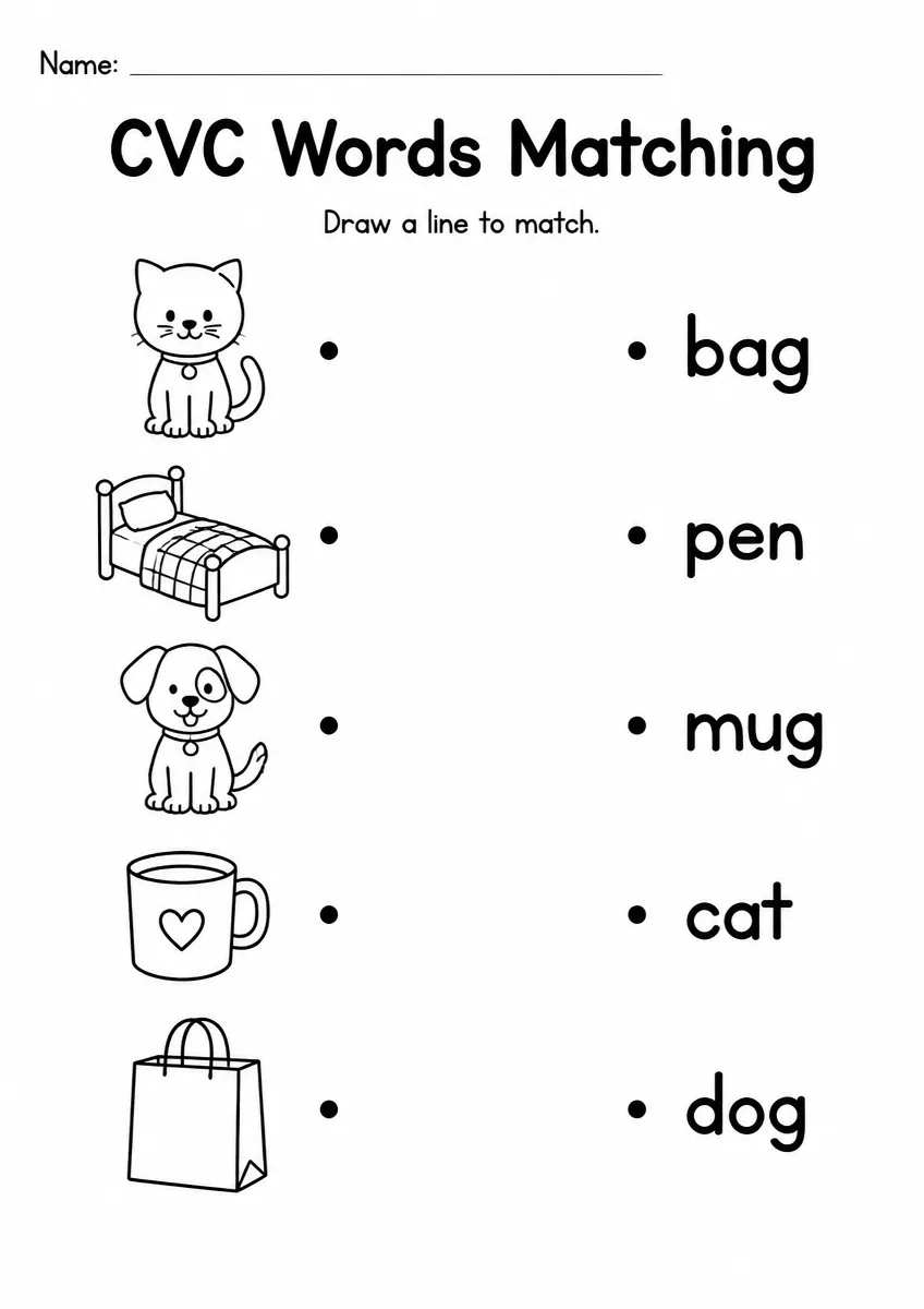 CVC Words matching worksheet for Kindergarten