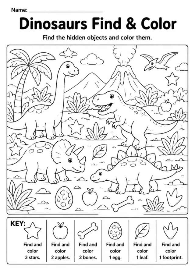 Dinosaurs Find & Color — Grade 3