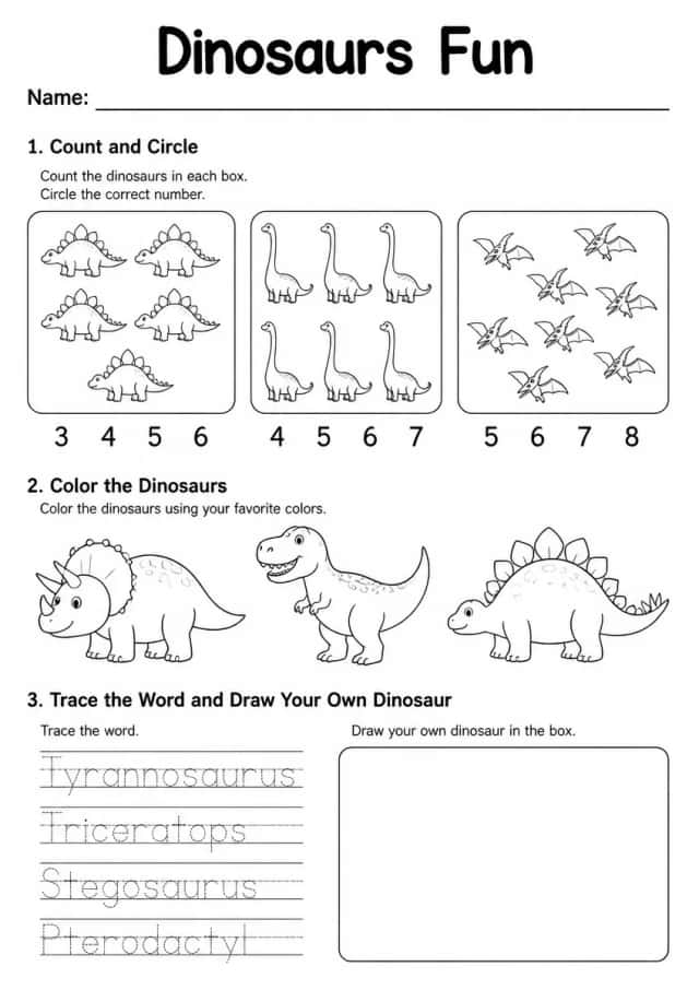 Dinosaurs Worksheet — Grade 3
