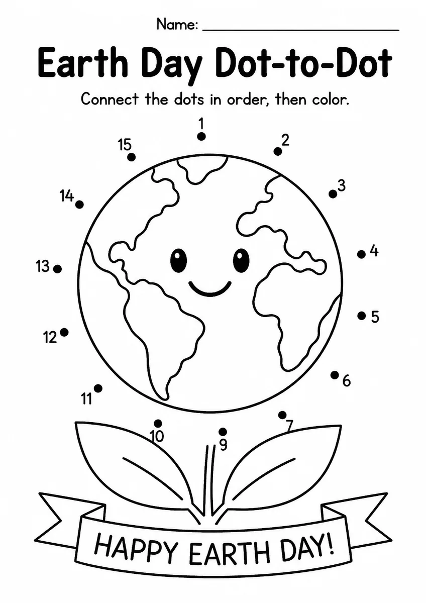 Earth Day dot-to-dot worksheet for Kindergarten