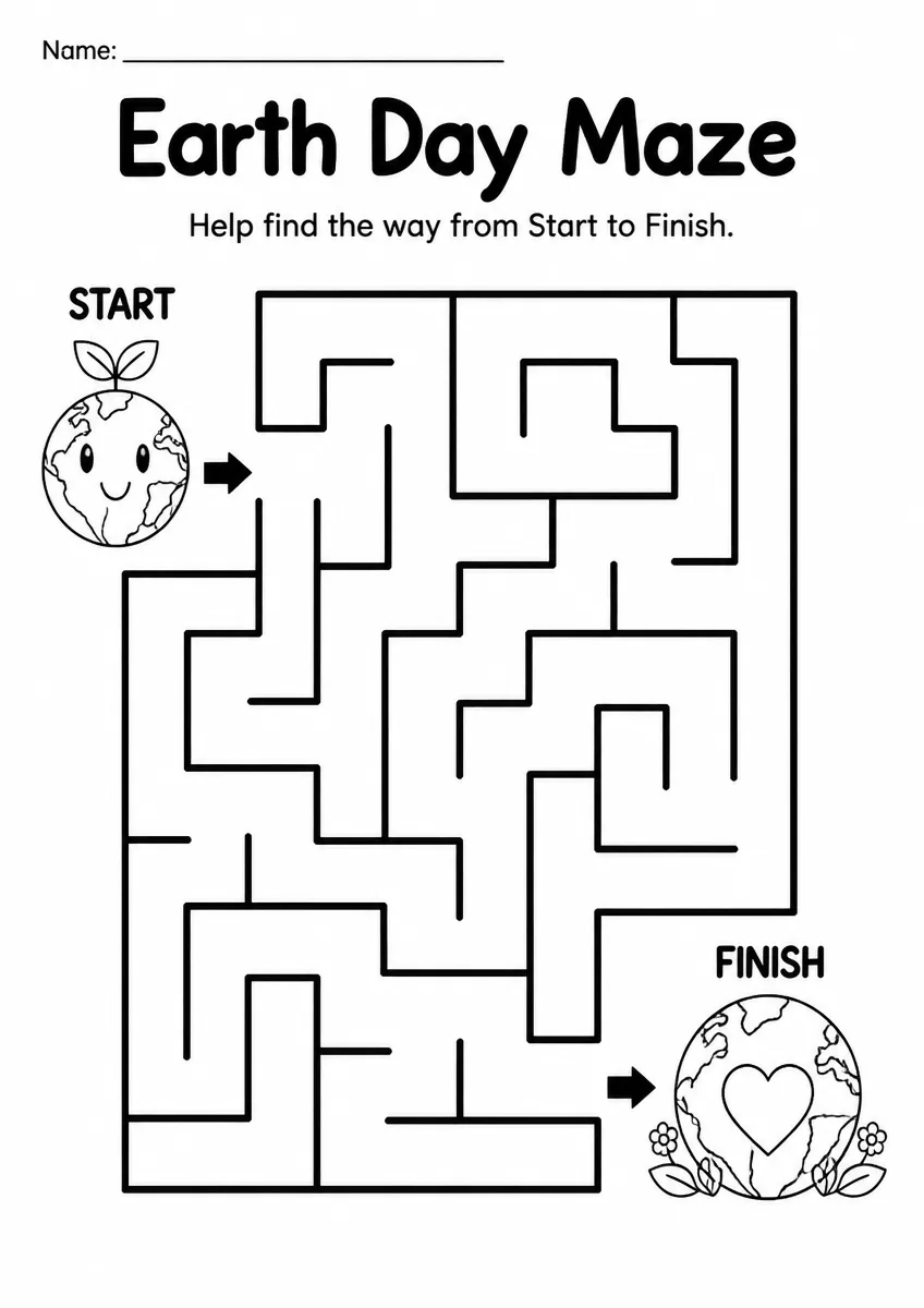 Earth Day maze worksheet for Kindergarten