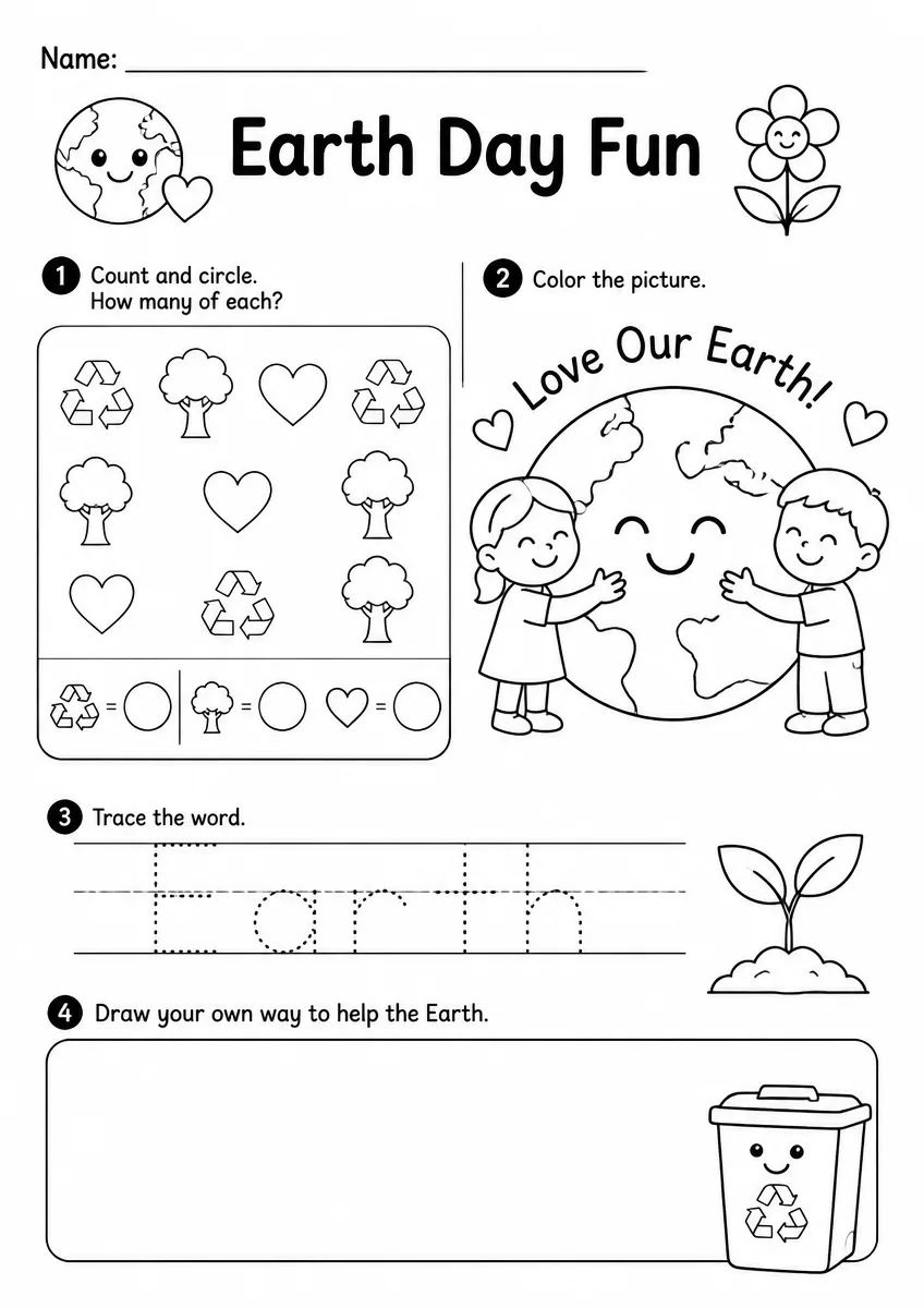 Earth Day Worksheet — Kindergarten