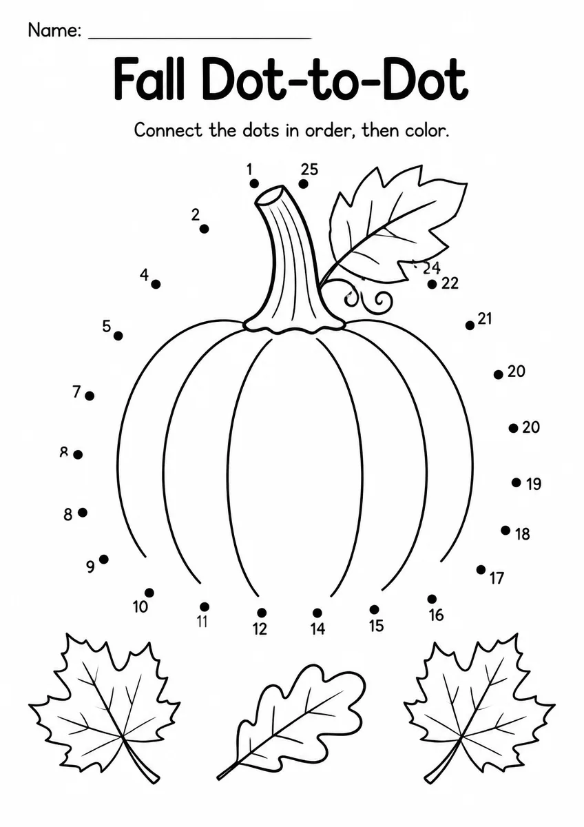 Fall dot-to-dot worksheet for Grade 2
