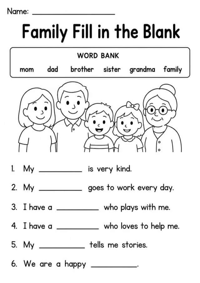 Family Fill in the Blank — Grade 1
