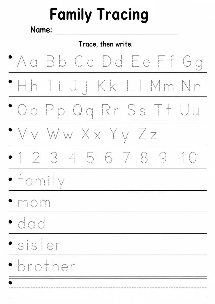 Family tracing worksheet for Grade 1
