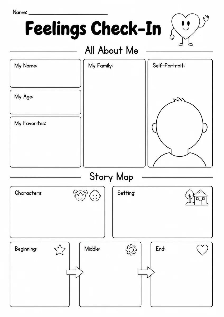 Feelings Check-In graphic organizer worksheet for Grade 1