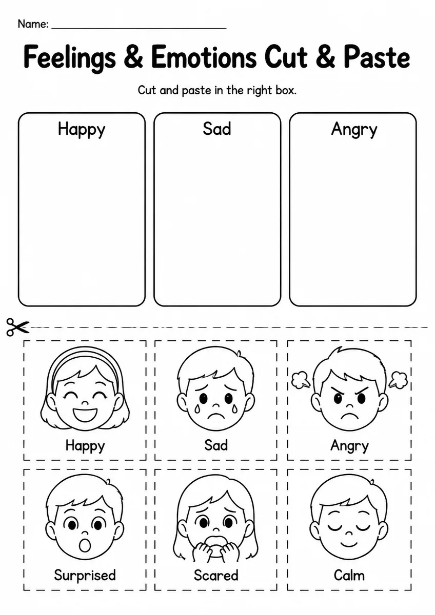 Feelings & Emotions Cut & Paste — Grade 3