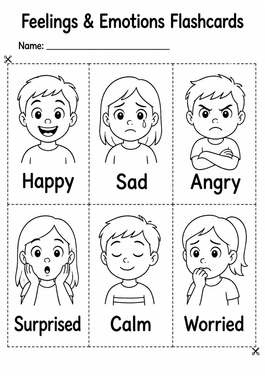 Feelings & Emotions flashcards worksheet for Grade 3