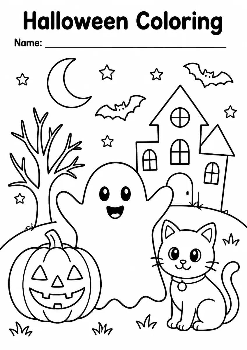 Halloween coloring pages worksheet for Grade 1