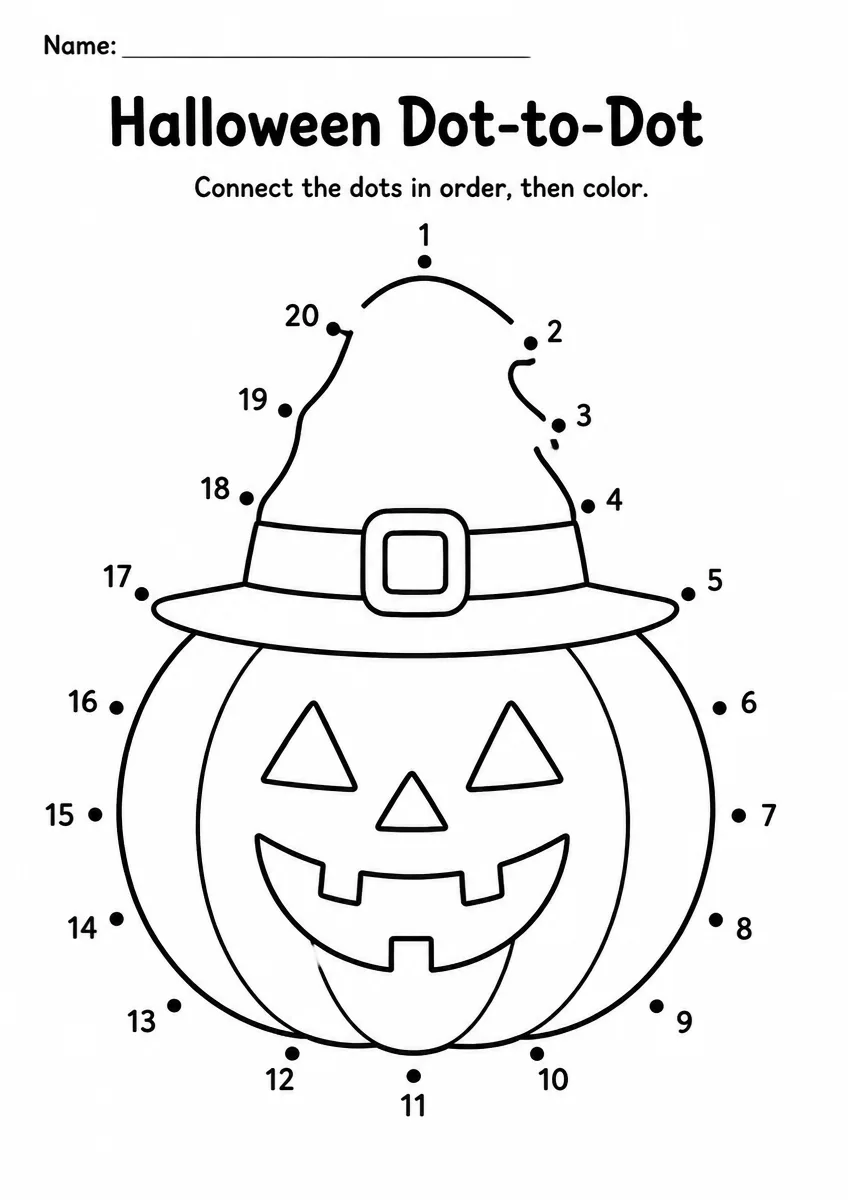Halloween dot-to-dot worksheet for Grade 1