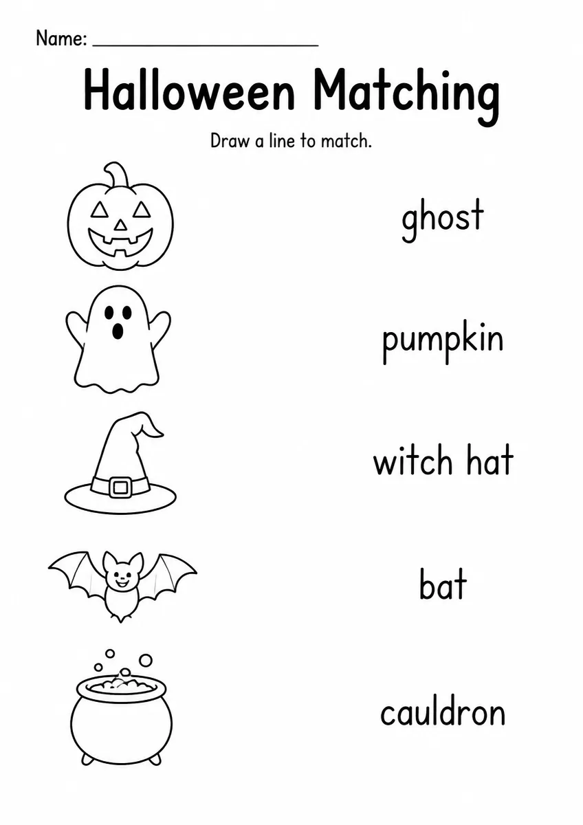 Halloween matching worksheet for Grade 3