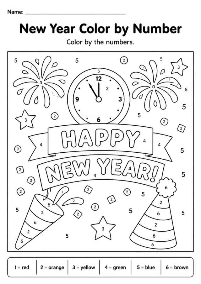 New Year Color by Number — Grade 1