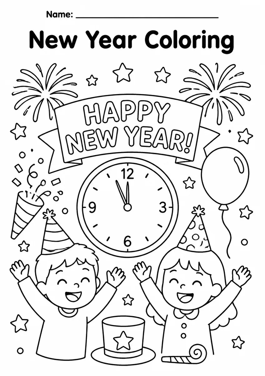 New Year coloring pages worksheet for Grade 1