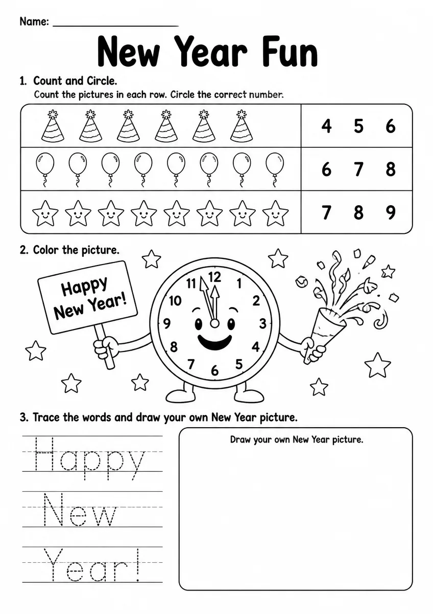 New Year worksheet worksheet for Grade 1