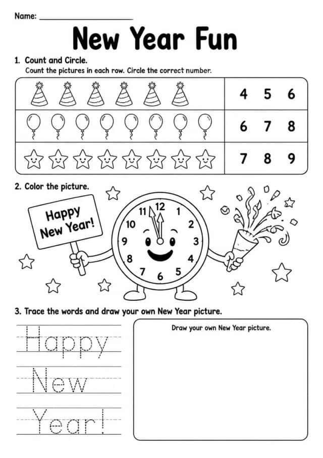 New Year Worksheet — Grade 1