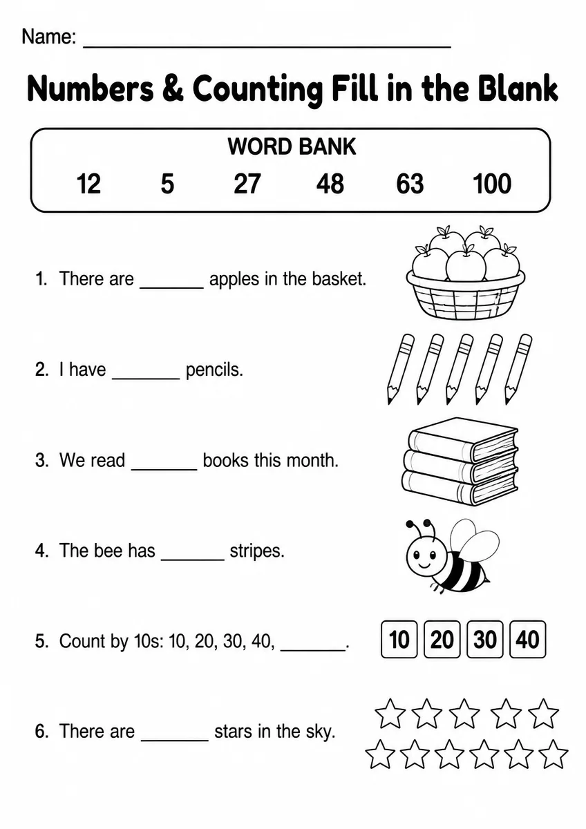 Numbers & Counting Fill in the Blank — Grade 3