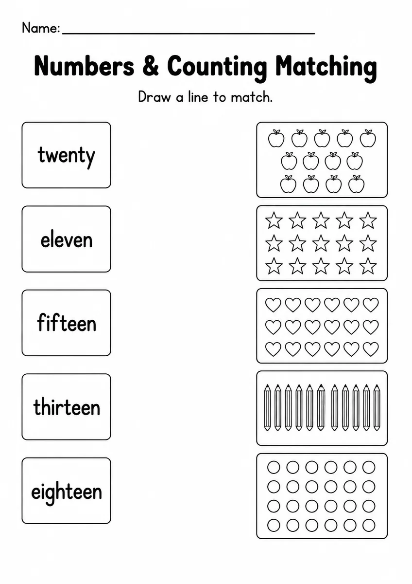 Numbers & Counting matching worksheet for Grade 3