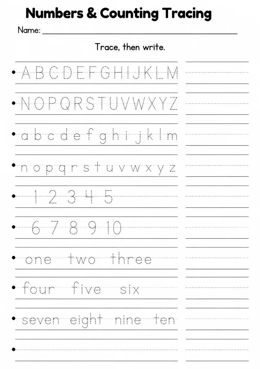 Numbers & Counting tracing worksheet for Grade 3