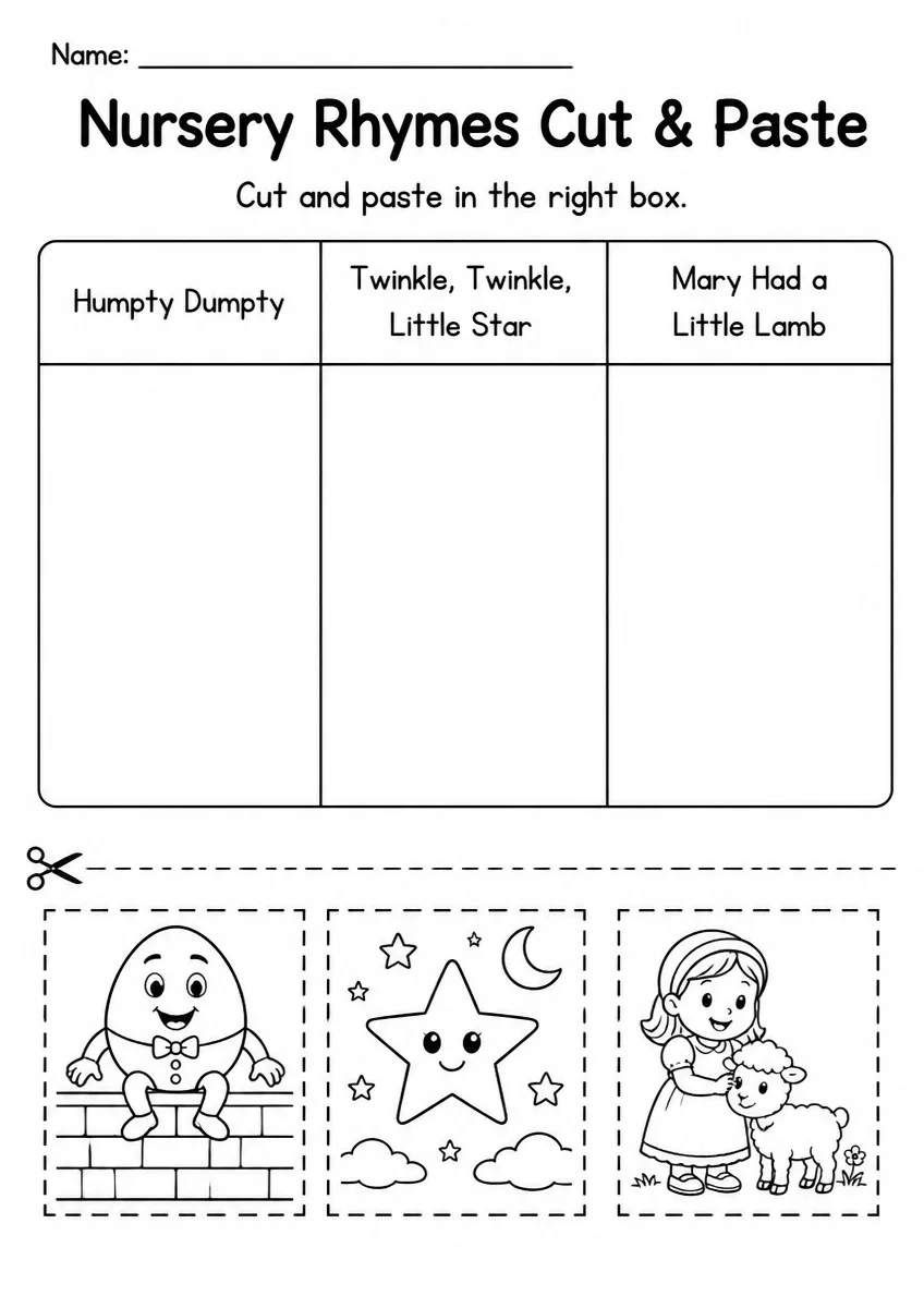 Nursery Rhymes Cut & Paste — Grade 1