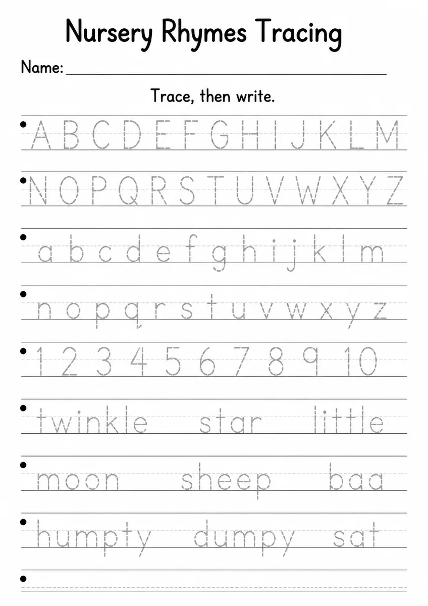 Nursery Rhymes Tracing — Grade 1