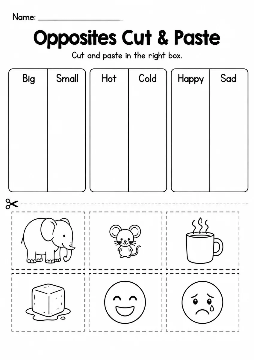 Opposites Cut & Paste — Kindergarten