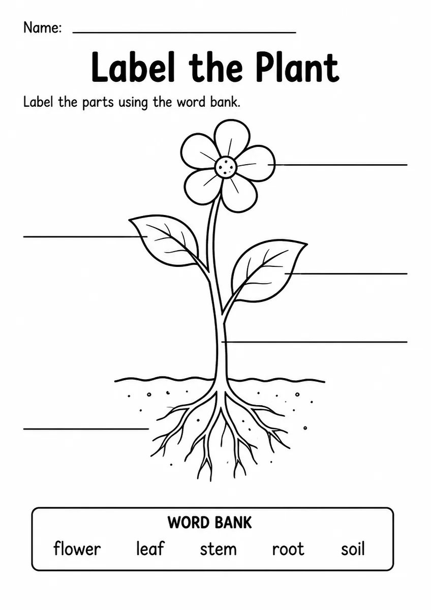 Plant label the diagram worksheet for Grade 1