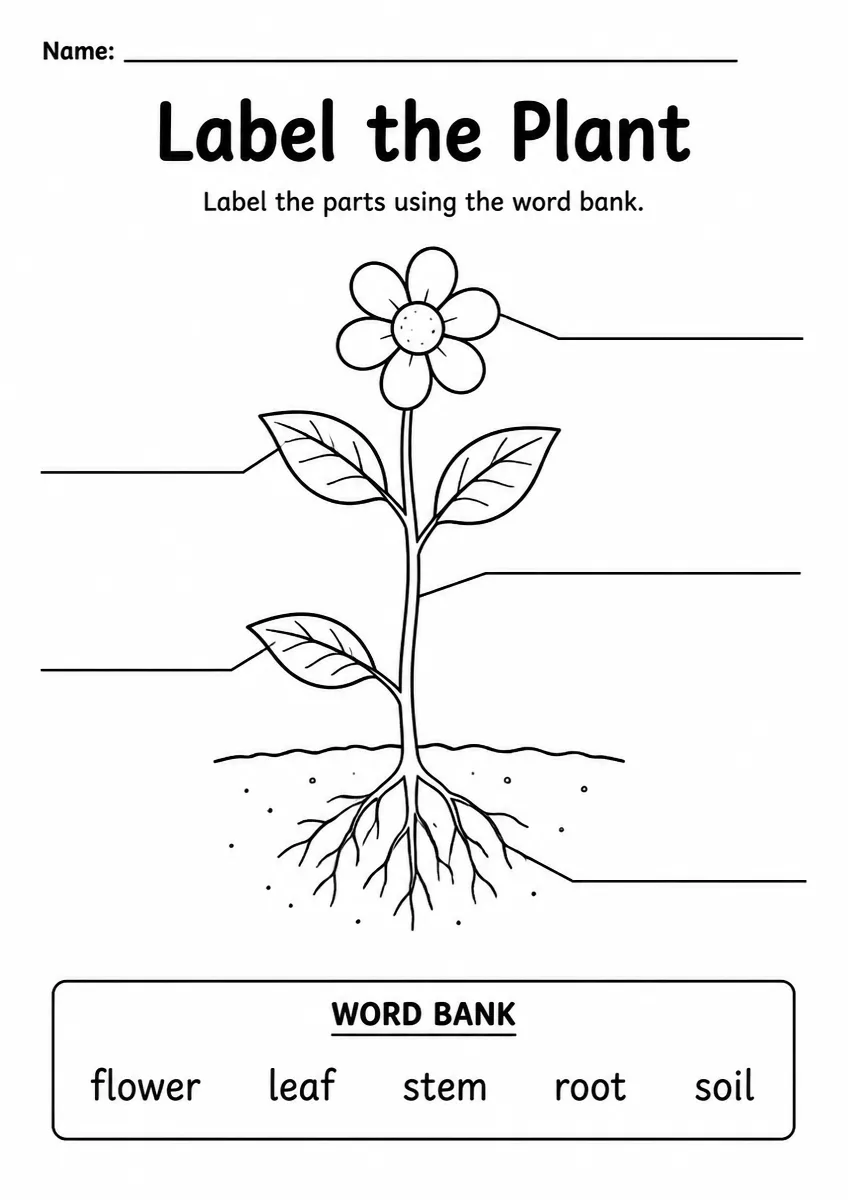 Plant label the diagram worksheet for Grade 2