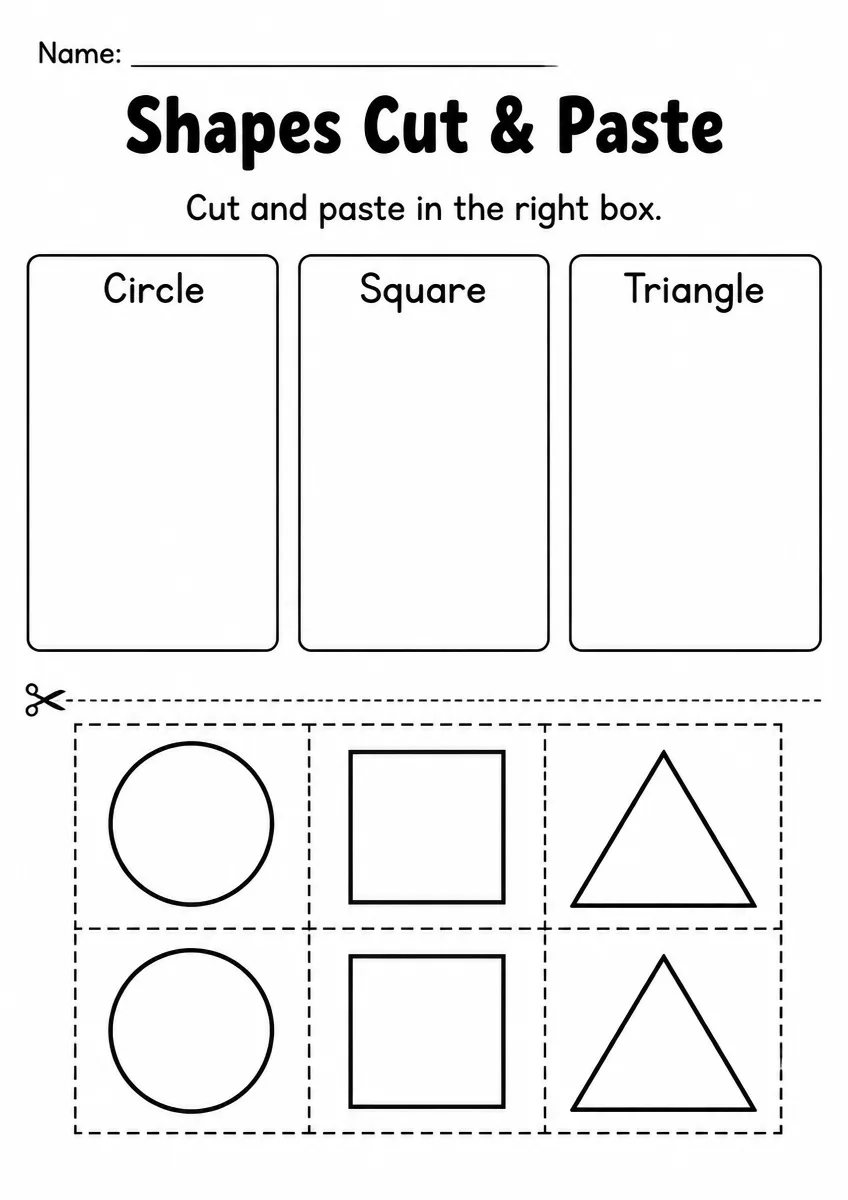 Shapes cut & paste worksheet for Grade 1
