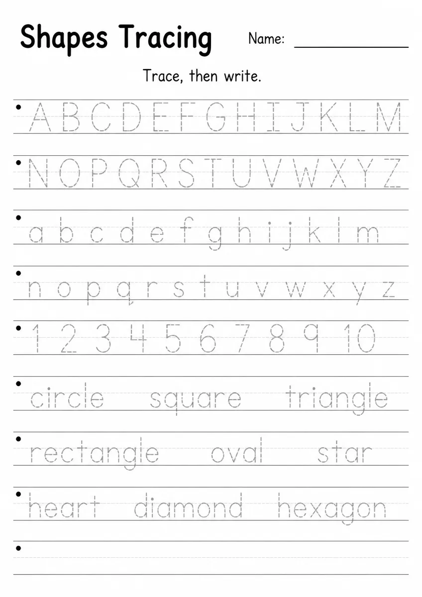 Shapes tracing worksheet for Grade 1