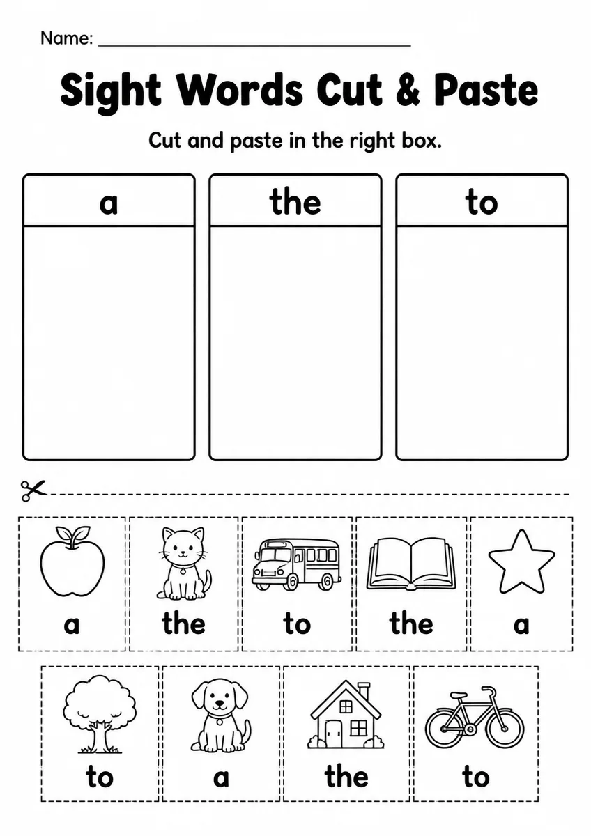 Sight Words Cut & Paste — Grade 3