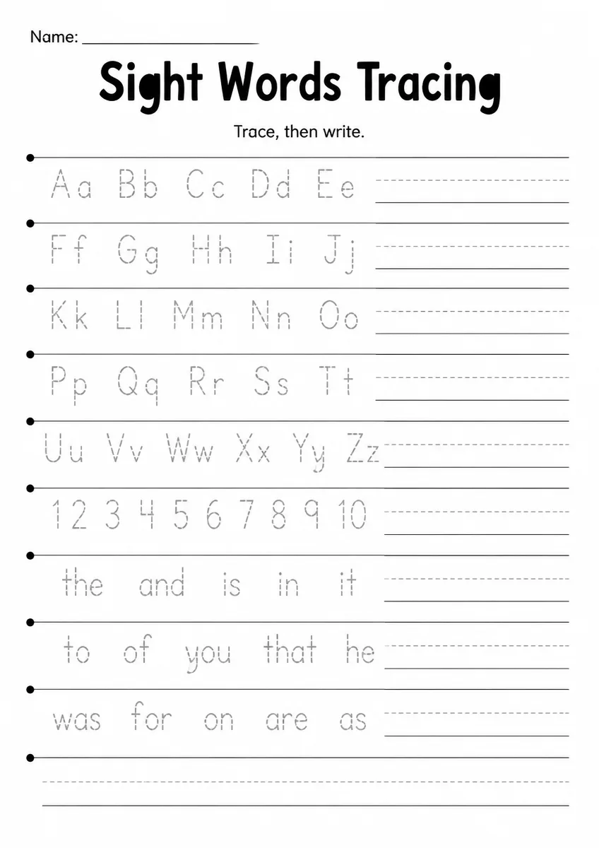 Sight Words tracing worksheet for Grade 3