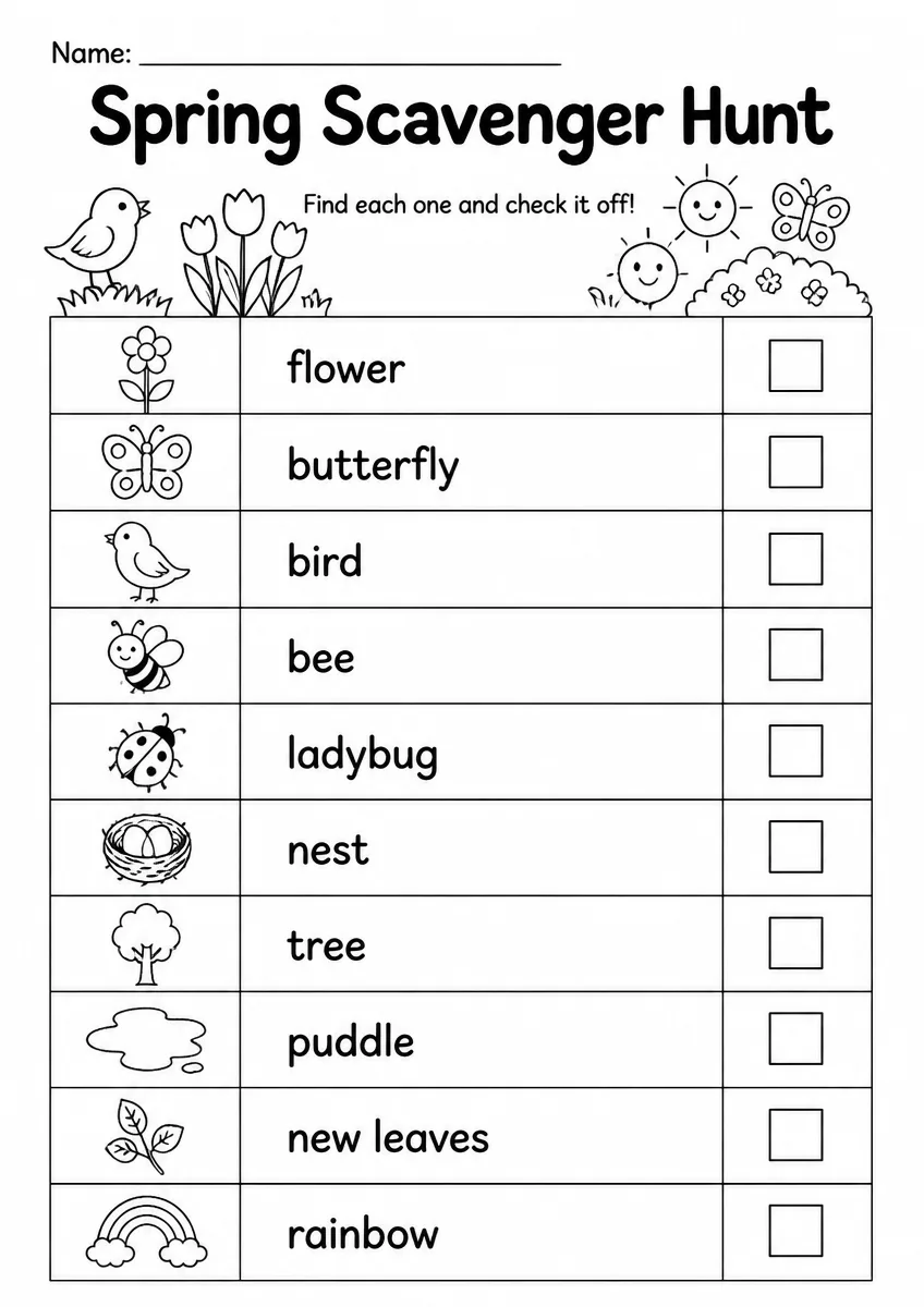 Spring scavenger hunt worksheet for Grade 3