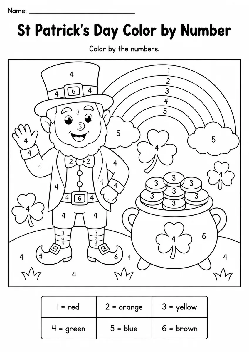 St Patrick's Day color by number worksheet for Grade 3