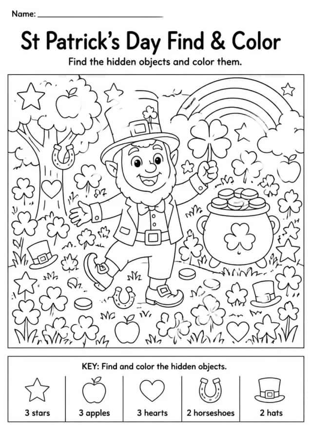 St Patrick's Day Find & Color — Grade 3