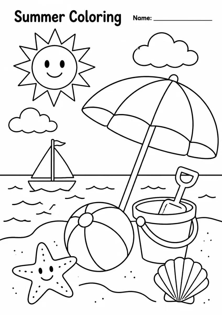 Summer coloring pages worksheet for Grade 2